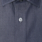 Ian Slim Medium Collar Button Up Shirt // Navy Blue + Red (Euro Size: 40)
