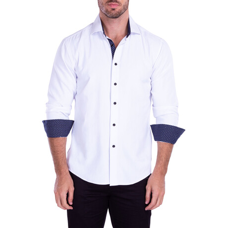 Mesh Effect Long Sleeve Button-Up Shirt // White (XS)