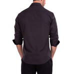 Diamond Texture + Solid Long Sleeve Button-Up Shirt // Black (L)