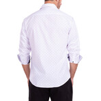 Stitched Pattern Long Sleeve Button-Up Shirt // White (M)