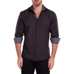 Diamond Texture + Solid Long Sleeve Button-Up Shirt // Black (L)