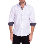 Stitched Pattern Long Sleeve Button-Up Shirt // White (M)