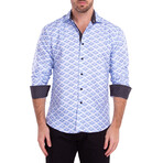 Gradient Wave Print Long Sleeve Button-Up Shirt // Blue (L)