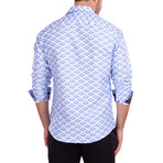 Gradient Wave Print Long Sleeve Button-Up Shirt // Blue (S)