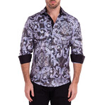 Greek Key Long Sleeve Button-Up Shirt // Black (M)