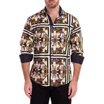 Abstract Neon Long Sleeve Button-Up Shirt // White + Brown (XL)