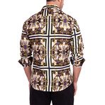 Abstract Neon Long Sleeve Button-Up Shirt // White + Brown (3XL)