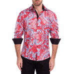 Greek Key Long Sleeve Button-Up Shirt // Red (XS)