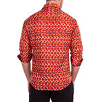 Lattice + Floral Print Long Sleeve Button-Up Shirt // Red (2XL)
