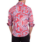 Greek Key Long Sleeve Button-Up Shirt // Red (2XL)