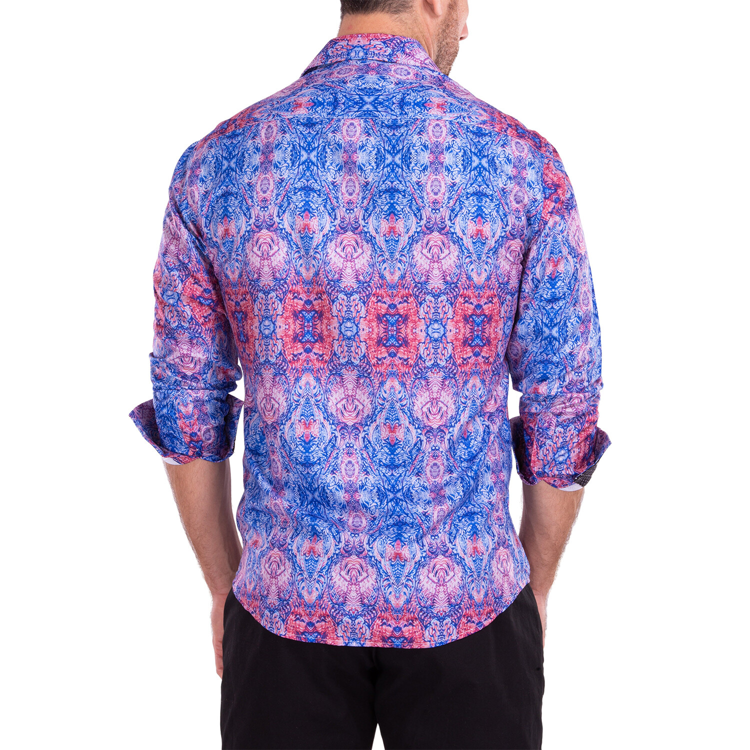 Psychedelic Kaleidoscope Long Sleeve Button-Up Shirt // Blue (3XL ...