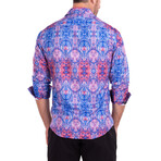 Psychedelic Kaleidoscope Long Sleeve Button-Up Shirt // Blue (2XL)