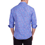 Geometric Dot Print Long Sleeve Button-Up Shirt // Blue (L)