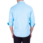 Striped Texture Long Sleeve Button-Up Shirt // Turquoise (S)
