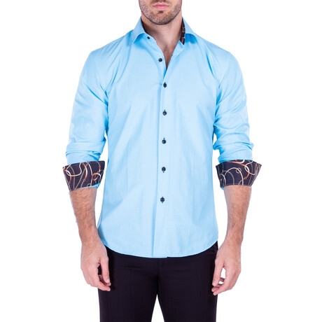 Striped Texture Long Sleeve Button-Up Shirt // Turquoise (XS)