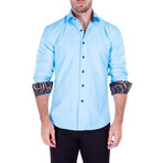 Striped Texture Long Sleeve Button-Up Shirt // Turquoise (L)