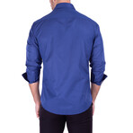 Striped Texture Long Sleeve Button-Up Shirt // Navy (L)
