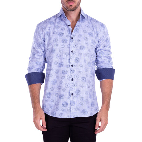 Urchin Print Long Sleeve Button-Up Shirt // Blue (XS)