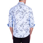 Abstract Chain Print Long Sleeve Button-Up Shirt // Light Blue (M)