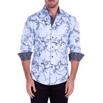 Abstract Chain Print Long Sleeve Button-Up Shirt // Light Blue (3XL)