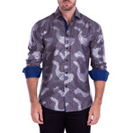 Maze Pattern Long Sleeve Button-Up Shirt // Black (S)