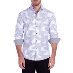 Maze Pattern Long Sleeve Button-Up Shirt // White (3XL)