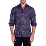 Baroque Pattern Long Sleeve Button-Up Shirt // Navy (XL)