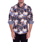 Baroque Polka Dot Long Sleeve Button-Up Shirt // Black (2XL)