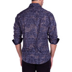 Baroque Pattern Long Sleeve Button-Up Shirt // Navy (S)
