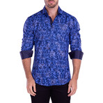 Baroque Pattern Long Sleeve Button-Up Shirt // Royal Blue (L)