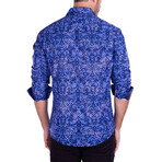 Baroque Pattern Long Sleeve Button-Up Shirt // Royal Blue (XS)