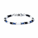 Blue Fire Mini Bracelet  // White + Blue + Silver // Adjustable 7" - 7.75"