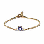 Gold Evil Eye Chain Bracelet // Gold + Blue  // Adjustable 7" - 7.75"