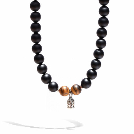 Zen Energy Buddha Necklace // Brown + Black + Silver // 17.5"