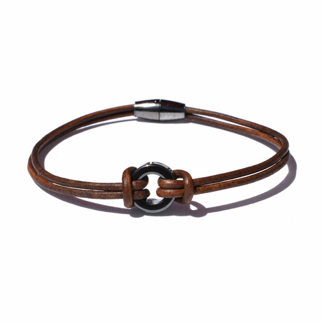 Brown Leather Ring Bracelet // Brown // 7.75"