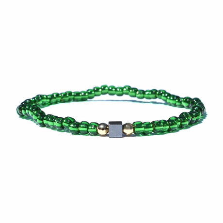 Green Is For The Money Stretch Bracelet // Green + Gold + Silver // 7.75"