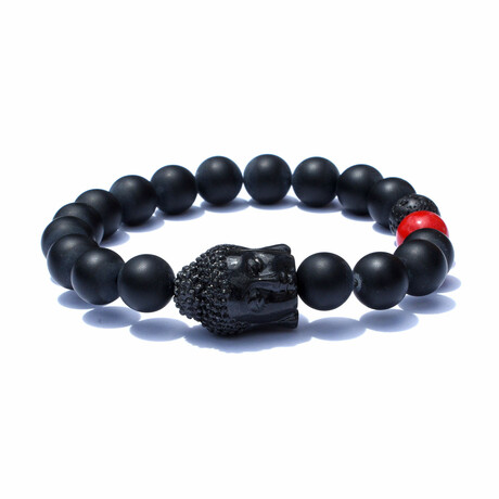 Buddha Stretch Bracelet // Black + Red // 7.75"