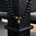 Zen Energy Buddha Necklace // Brown + Black + Silver // 17.5"