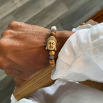 Zen Buddha Stretch Bracelet // Tan + White // 7.75"