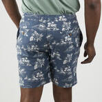 PUREtec cool™ Stretch Linen Cotton E-Waist Shorts // Vintage Indigo Tropical Waves (XS)