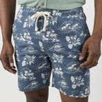 PUREtec cool™ Stretch Linen Cotton E-Waist Shorts // Vintage Indigo Tropical Waves (L)