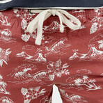 PUREtec cool™ Stretch Linen Cotton E-Waist Shorts // Canyon Red Tropical Waves (S)