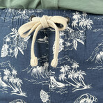 PUREtec cool™ Stretch Linen Cotton E-Waist Shorts // Vintage Indigo Tropical Waves (2XL)