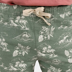PUREtec cool™ Stretch Linen Cotton E-Waist Shorts // Chinois Green Tropical Waves (XS)