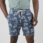PUREtec cool™ Stretch Linen Cotton E-Waist Shorts // Vintage Indigo Tropical Waves (S)
