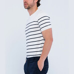 Striped Knitwear T-Shirt // Ecru + Navy (2XL)
