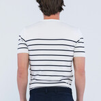 Striped Knitwear T-Shirt // Ecru + Navy (3XL)