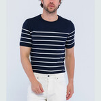 Striped Knitwear T-Shirt // Navy + Ecru (2XL)