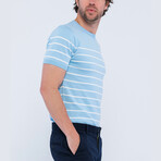 Striped Knitwear T-Shirt // Light Blue + Ecru (3XL)