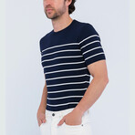 Striped Knitwear T-Shirt // Navy + Ecru (3XL)